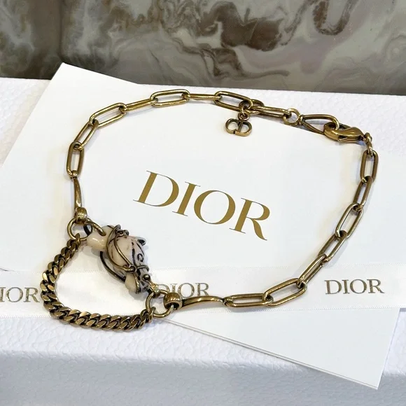 Christian DIOR Diorodeo Horse Chain Antiqued Gold Collar Necklace - Picture 4 of 9